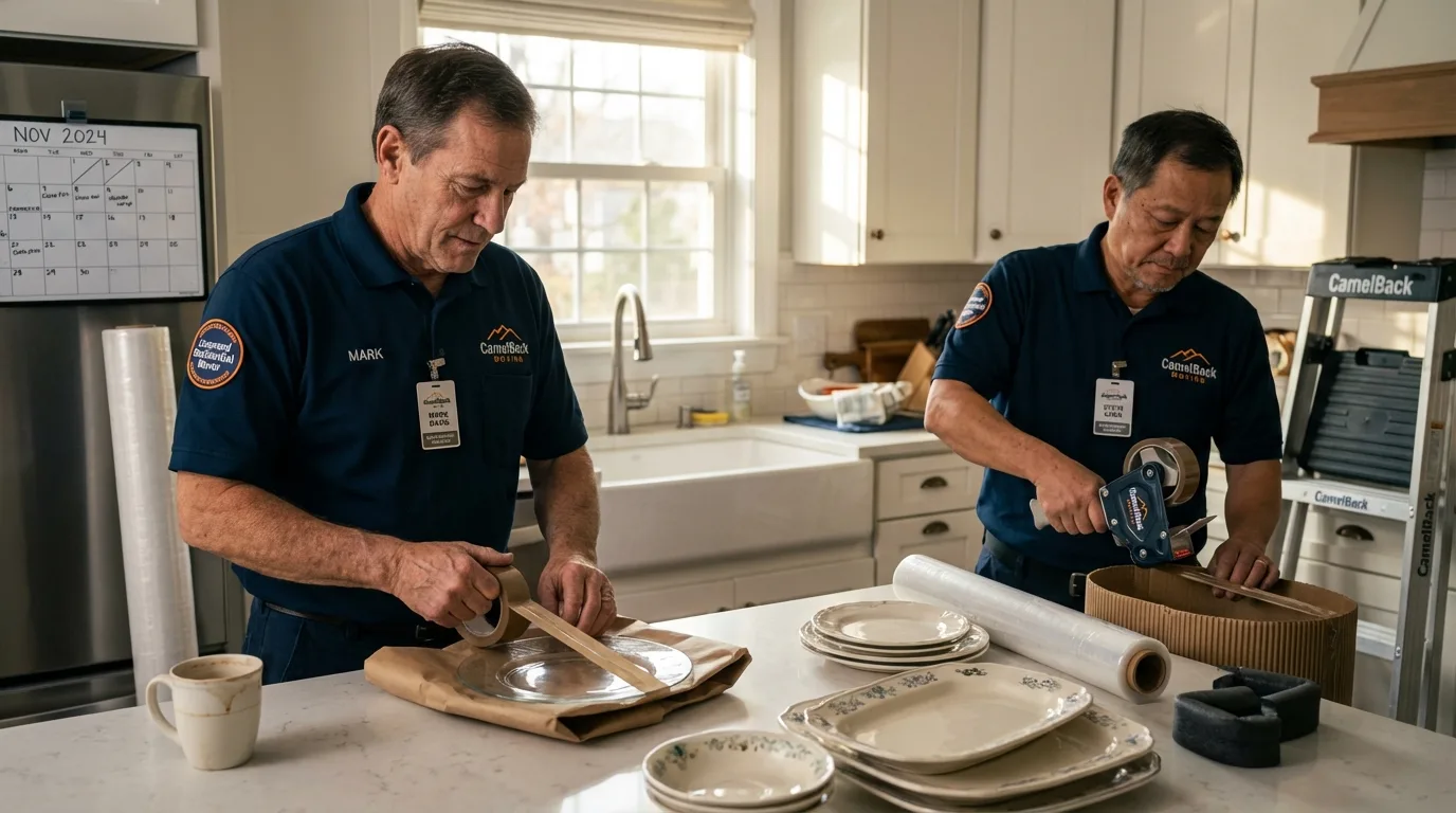 Professional crew packing kitchen dishware in Estes Park, CO